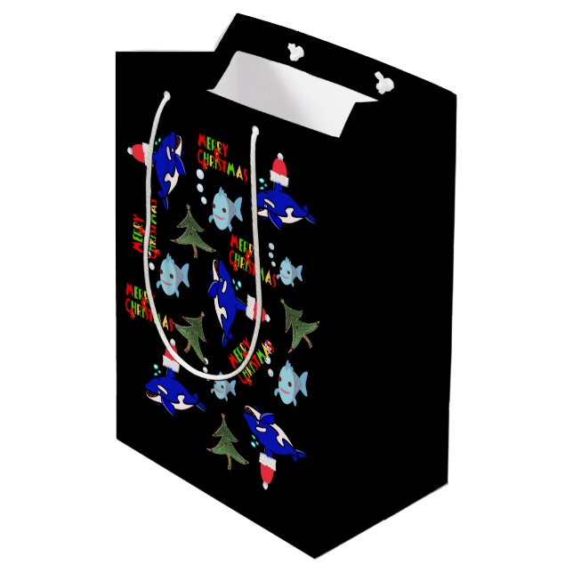 Haifischfisch Weihnachtsgeschenke Taschen Mittlere Geschenktüte (Rückseite Schrägansicht)
