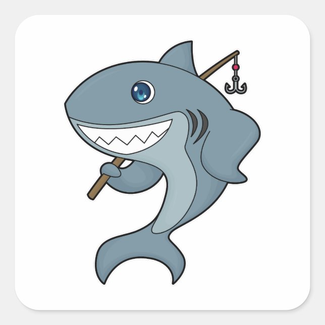 Haifischfischfischerei - Fischfangstange Quadratischer Aufkleber (Vorderseite)