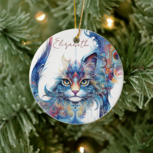 Haight-Ashbury Style Psychedelic Cat Ornament