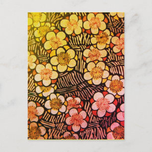 HAIKU/SCHWARZ-WEISS PINK GELBE BLUMEN POSTKARTE