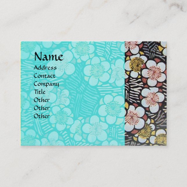 HAIKU / SCHWARZ-WEISSE BLUE TURQUOISE SPRING BLUME VISITENKARTE (Vorderseite)