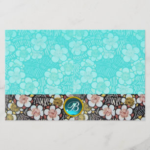 HAIKU/SCHWARZ-WEISSE FRÜHBLUMEN BLUE GEM MONOGRAM BRIEFPAPIER