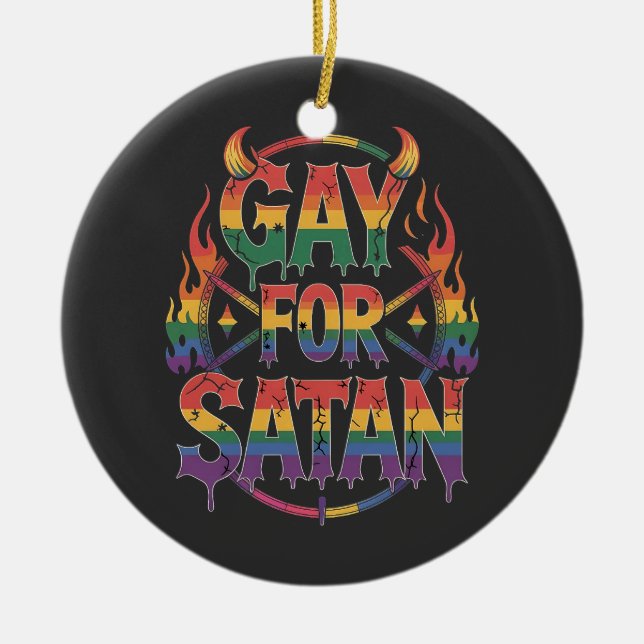 Hail Gay Satan Rainbow Baphomet Devil Goat LGBTQ Keramik Ornament (Vorne)