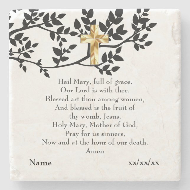 Hail Mary Gebet katholisches Geschenk Personalisie Steinuntersetzer (Vorderseite)
