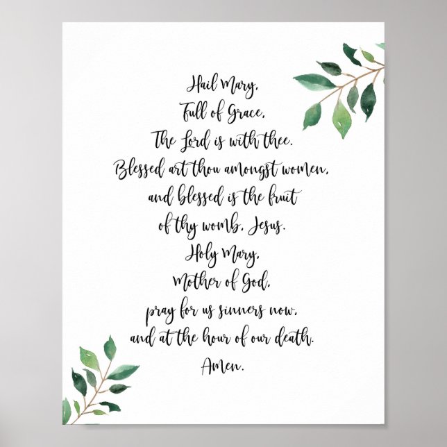 Hail Mary katholisches Gebet Print Kalligraphie Poster (Vorne)