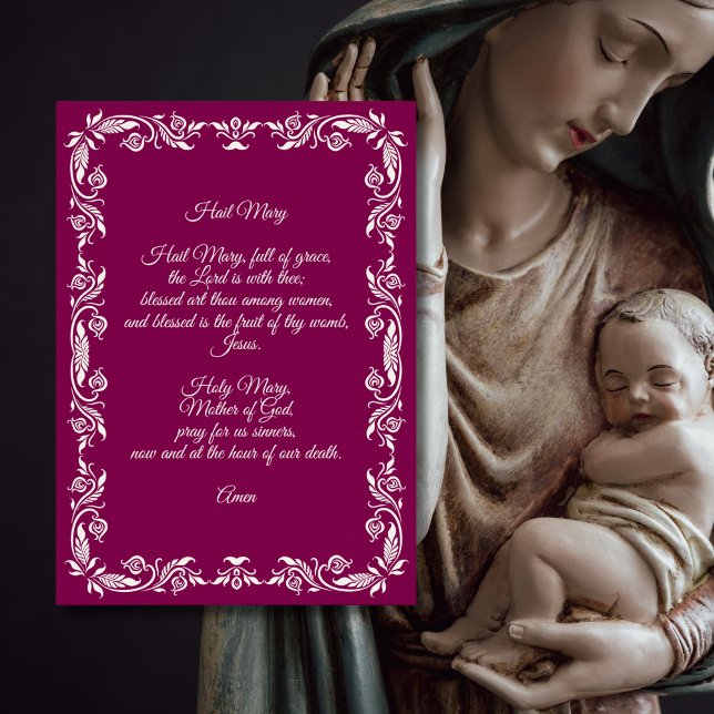 Hail Mary Prayer Elegant Burgundy Ivory Botanicals Poster (Von Creator hochgeladen)