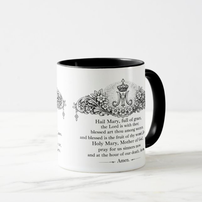 Hail Mary Prayer English & Latin Catholic Tasse (VorderseiteRechts)