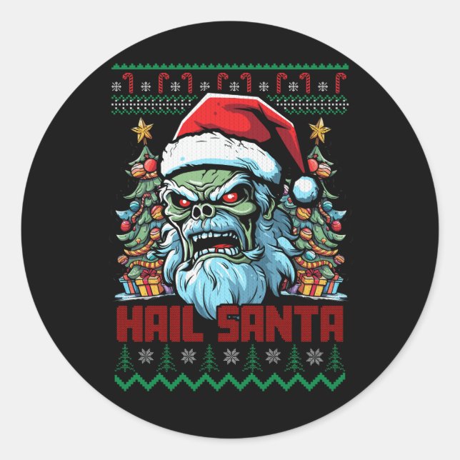Hail Santa Heavy Metal Headbanger Uganda Weihnacht Runder Aufkleber (Vorderseite)