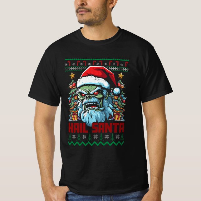 Hail Santa Heavy Metal Headbanger Uganda Weihnacht T-Shirt (Vorderseite)