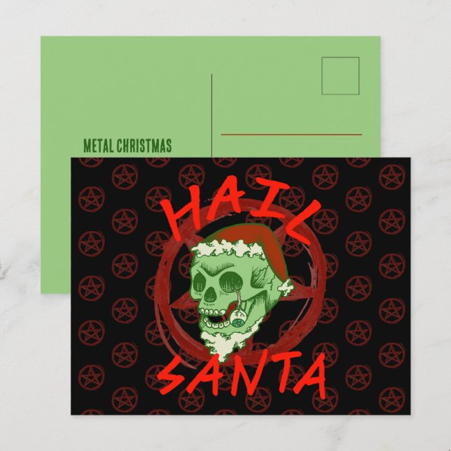 Hail Santa Zombie Halloween Skull Feiertagspostkarte (Vorne/Hinten)