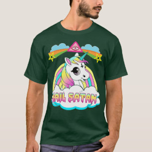 Hail Satan Einhorn Regenbogen Malerei Zeichnung De T-Shirt