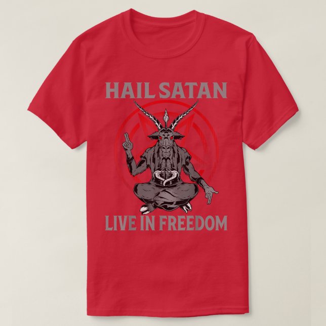 Hail Satan Freedom Baphomet Sataninsm Pentagramm T-Shirt (Design vorne)