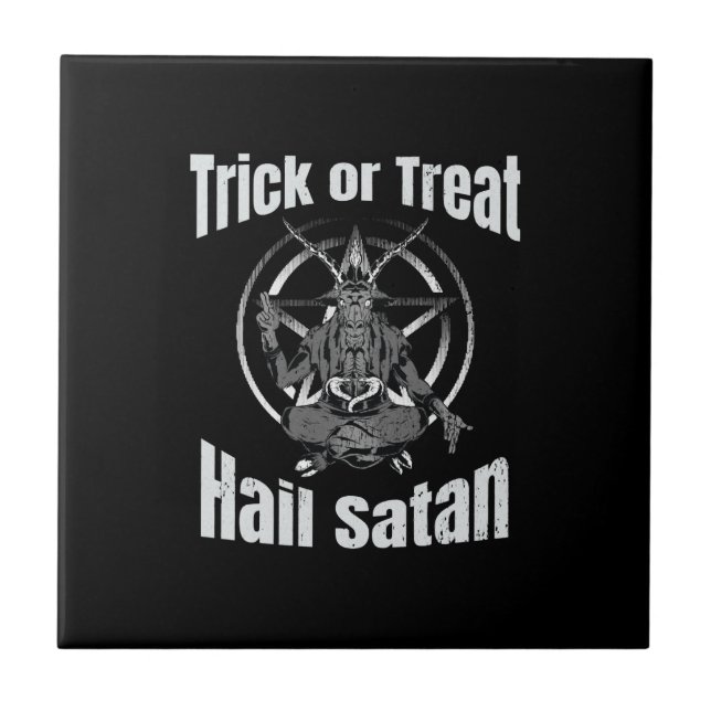 Hail Satan Pentagram Goat Halloween Fliese (Vorderseite)