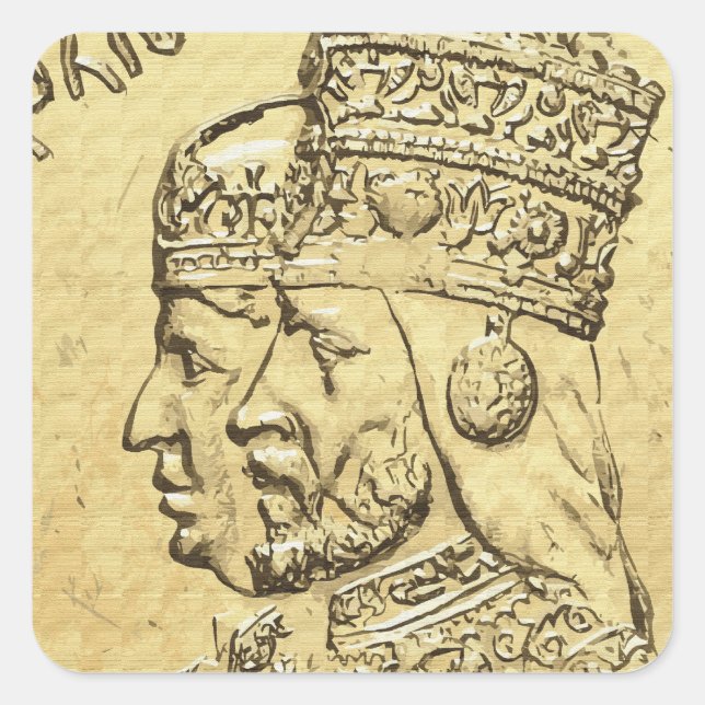 Haile Selassie Empress Menen Rasta Lion of Judah Quadratischer Aufkleber (Vorderseite)