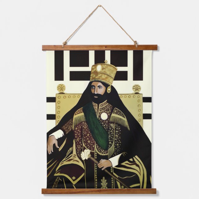 Haile Selassie Jah Rastafari Rasta Reggae Roots   Wandteppich Mit Holzrahmen (Vorderseite)