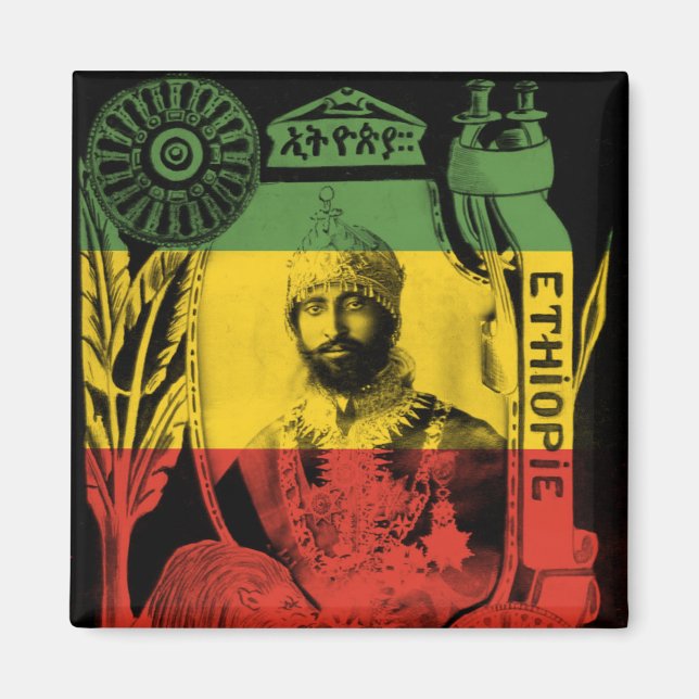 Haile Selassie Magnet Rouge or Vert Rasta (Devant)