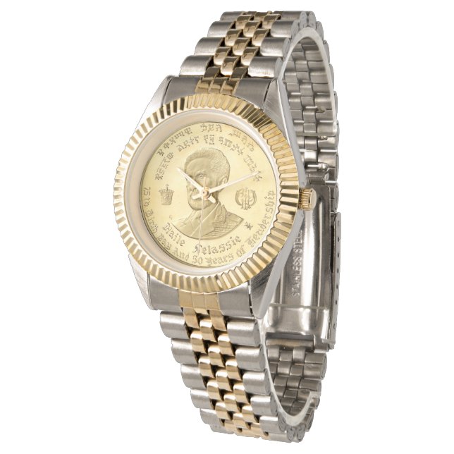 Haile Selassie - Rasta Reggae - Gold Watch Armbanduhr (Schrägansicht)