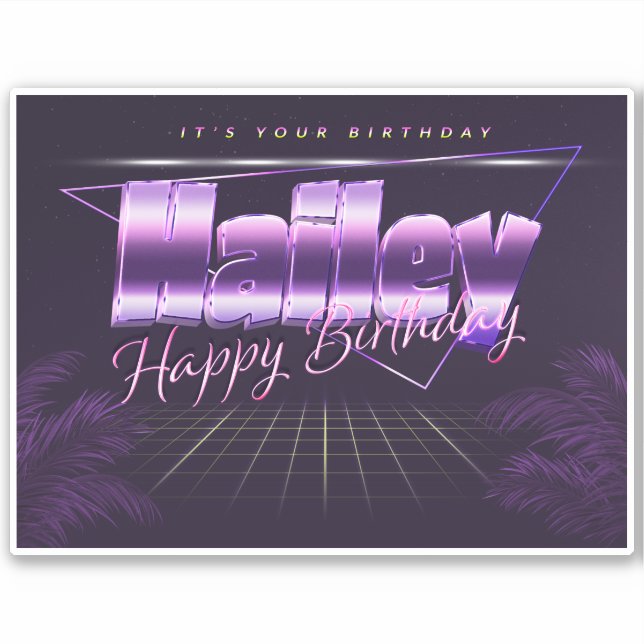 Hailey Name Vorname lila retro Sticker Geburtstag (Vorderseite)
