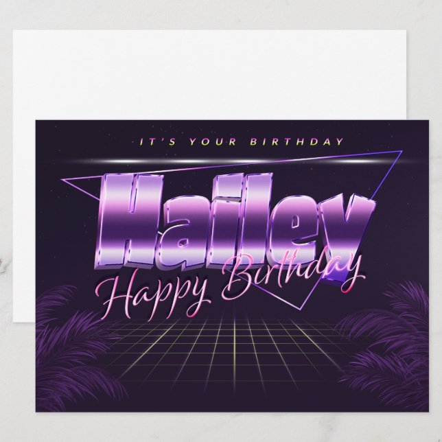Hailey Nom Prénom carte rétro lilas Anniversaire (Devant / Derrière)