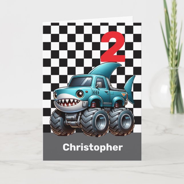 Haimonster Truck 2. Geburtstag Karte (Vorderseite)