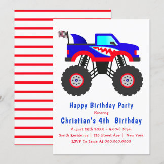 Haimonster Truck 4. Geburtstag Einladungen