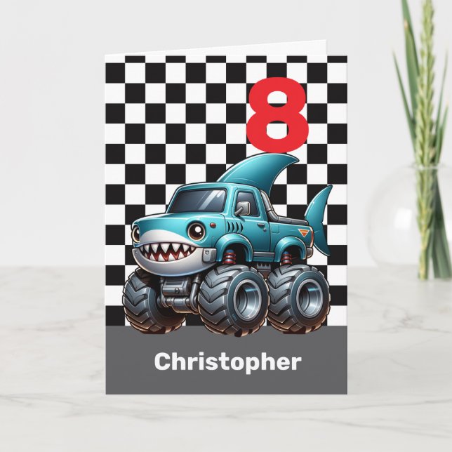 Haimonster Truck 8. Geburtstag Karte (Vorderseite)