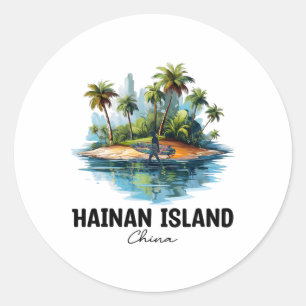 Hainan Insel China Surfen Reisen, Asien Touristen  Runder Aufkleber