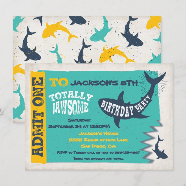 Haipool Geburtstagsparty Einladung Ticket (Vorne/Hinten)