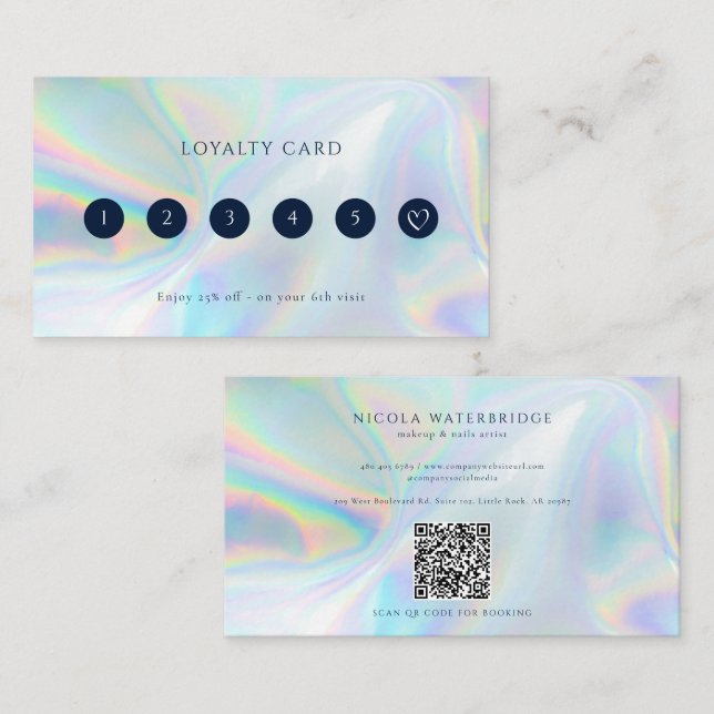 Hair and Makeup Holographic QR Code Business Treuekarte (Vorne/Hinten)
