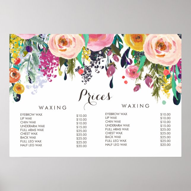 Hair Beauty Salon Beautician Menu Price Poster (Vorne)
