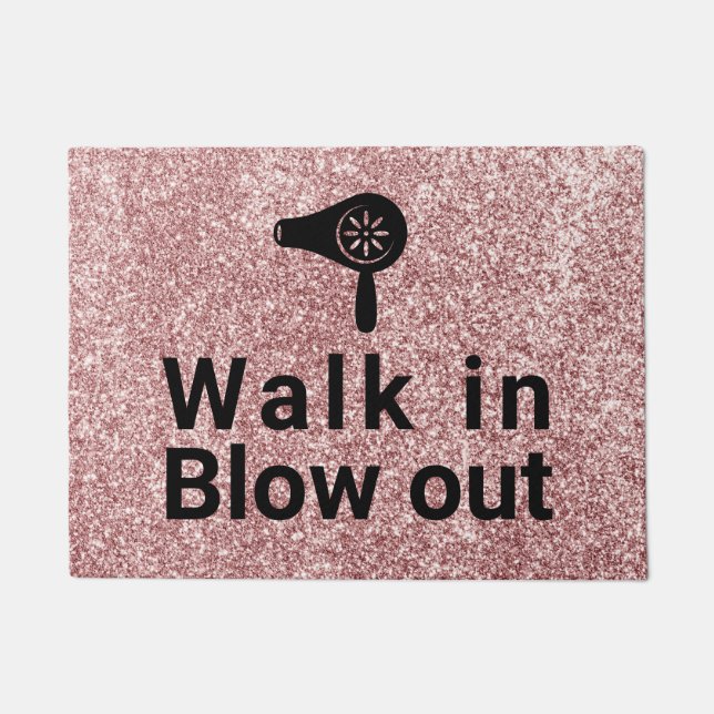 Hair Blow Dry Bar Rose Gold Glitter Salon Welcome Fußmatte (Vorderseite)