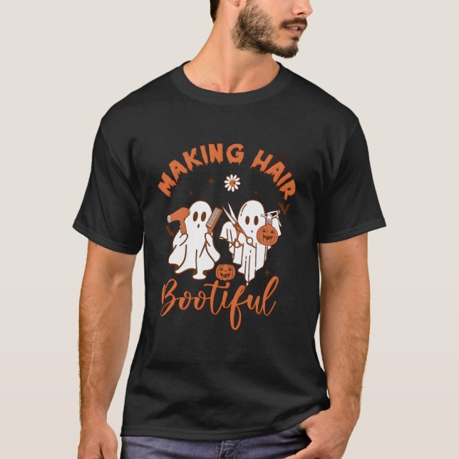 Hair Bootiful Funny Beängstigend Ghost Friseur T-Shirt (Vorderseite)