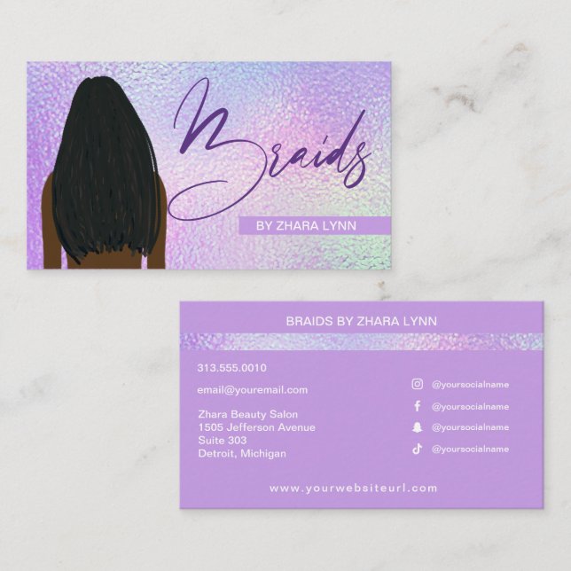 Hair Braider Braiding Stylist Salon Holographic Visitenkarte (Vorne/Hinten)