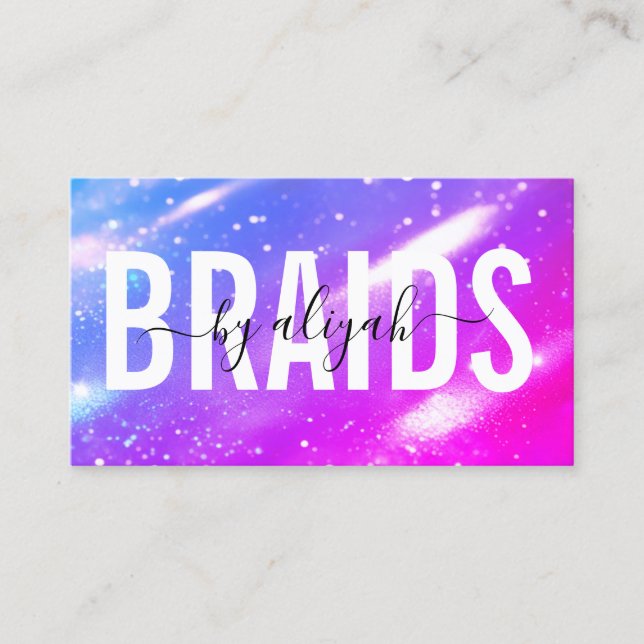Hair Braiding Bold Typografie Holografie Visitenkarte (Vorderseite)