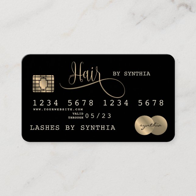 Hair Credit Card Styling Black Gold Visitenkarte (Vorderseite)