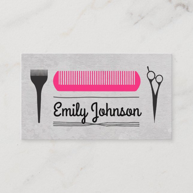 Hair Cut Pink Comb Salon Stylist Visitenkarte (Vorderseite)