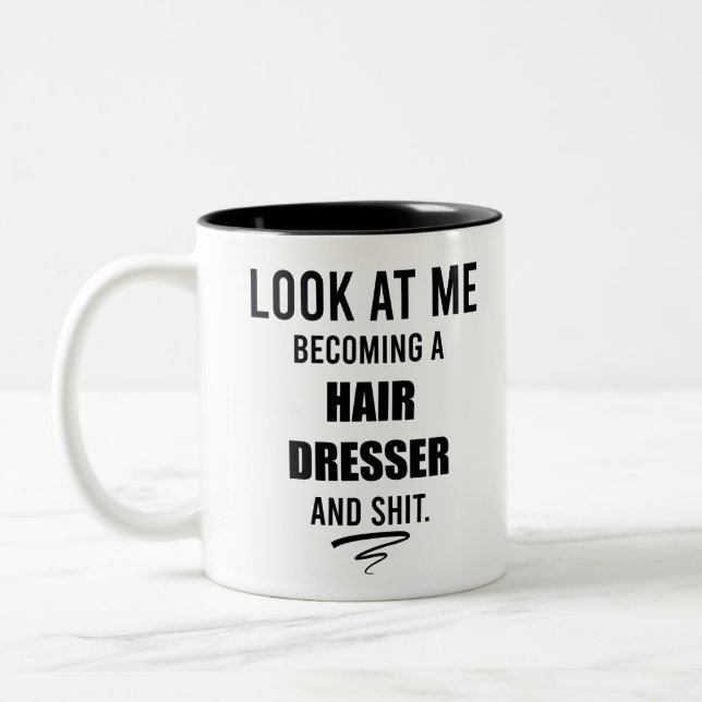 Hair Dresser Abschluss gibt Beautician Gift Idee Zweifarbige Tasse (Links)