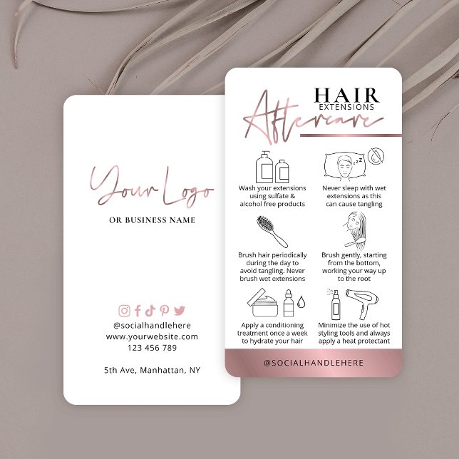 Hair Extensions Care Guide Rose Gold Lux Salon Visitenkarte (Von Creator hochgeladen)