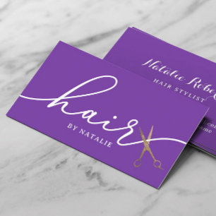 Hair Gold Scissor Elegantes Lila Beauty Salon Visitenkarte