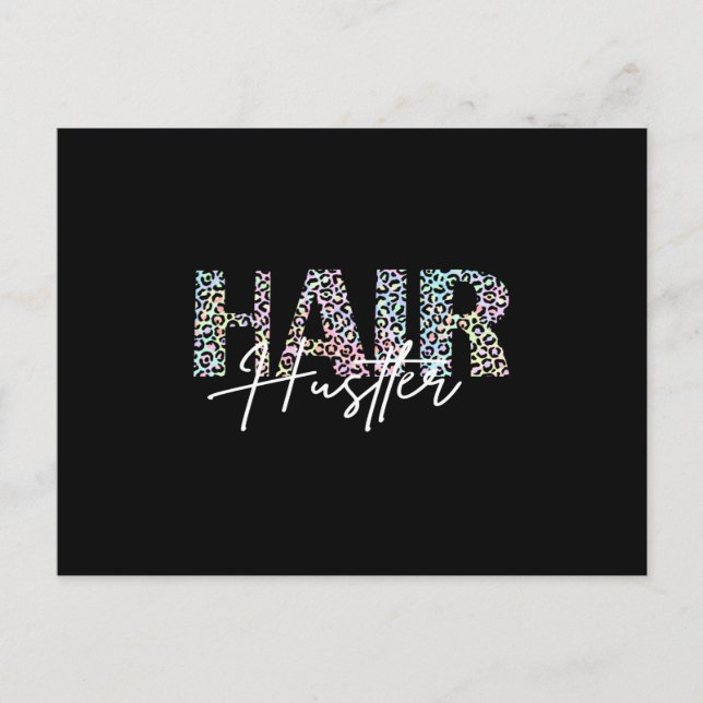 Hair Hustler Friseur Leo Print bunt Postkarte (Vorderseite)