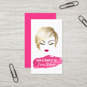 Hair & Makeup Artist Girl & Pink Lipstick Visitenkarte
