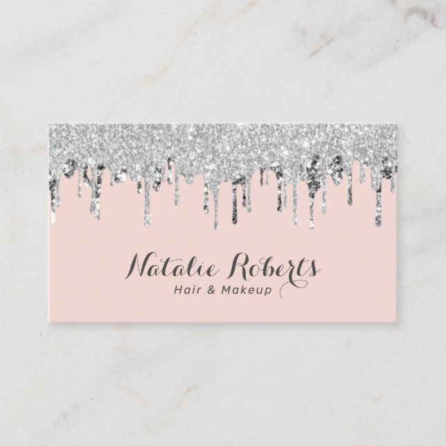 Hair & Makeup Artist Silver Glitzer Tropfen Blush Visitenkarte (Vorderseite)
