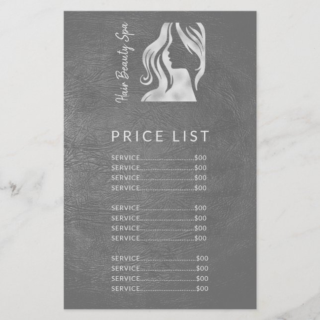 Hair Salon Elegante Silver Gray Price List Service Flyer (Vorne)
