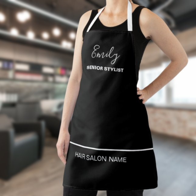 Hair Salon Firmenname Mitarbeiter Job Weiß Schwarz Schürze (Von Creator hochgeladen)