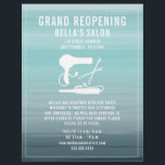 Hair Salon Grand Reopening Aqua Ombre Flyer<br><div class="desc">Illustration of a blow dryer,  curling iron,  and bobby pins over a watercolor inspired aqua ombre background.  Personalize the text.</div>