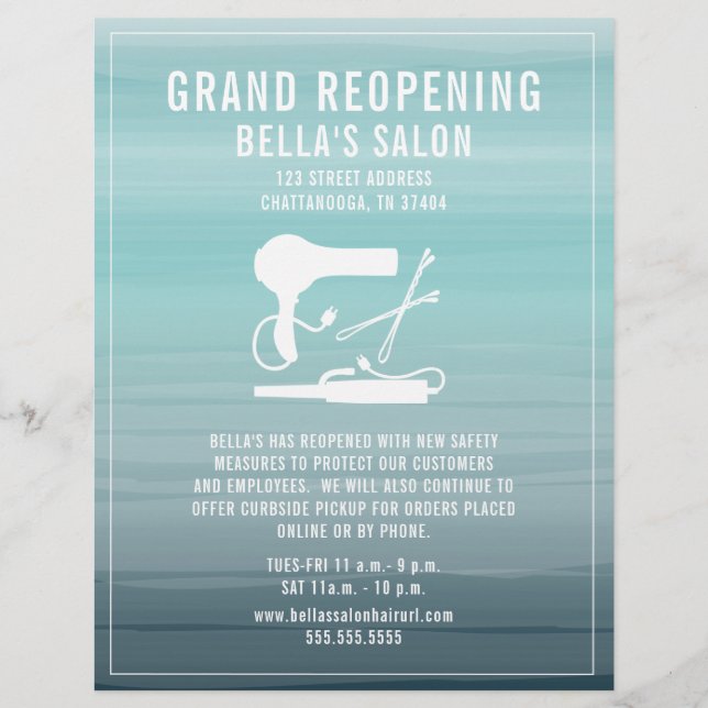 Hair Salon Grand Reopening Aqua Ombre Flyer (Vorne)