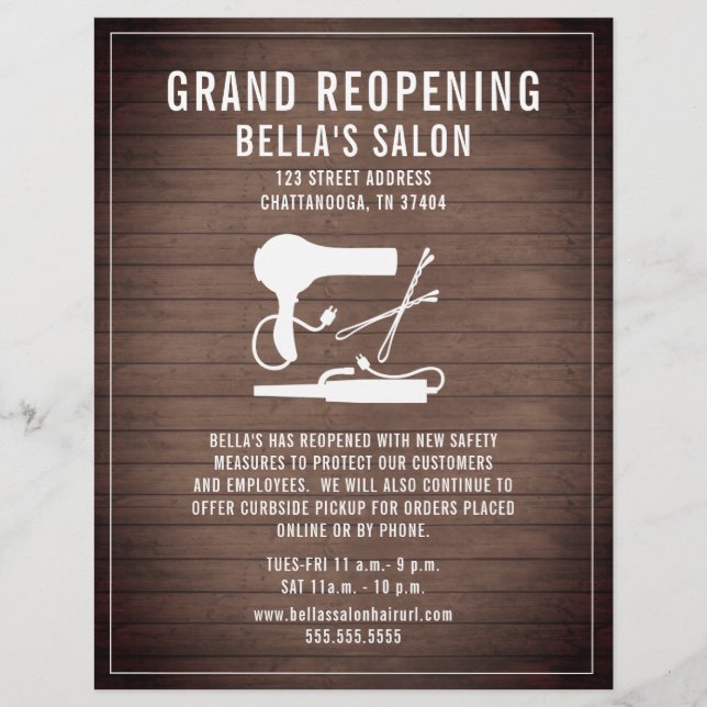 Hair Salon Grand Reopening Rustic Wood Flyer (Vorne)