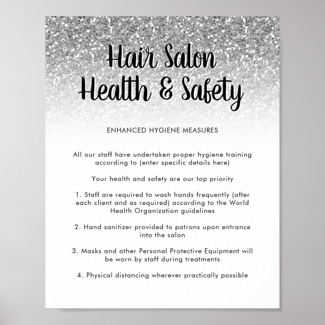 Hair Salon Health Safety Poster Silberner Glitzer (Vorne)