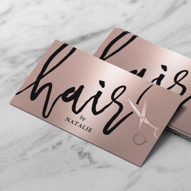 Hair Salon Moderne Rose Gold Handgeschriebene Schr Visitenkarte (Von Creator hochgeladen)