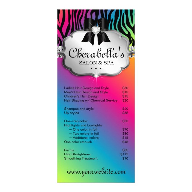 Hair Salon Rack Card Juwelier Bow Rainbow Pink Werbekarte (Vorne)
